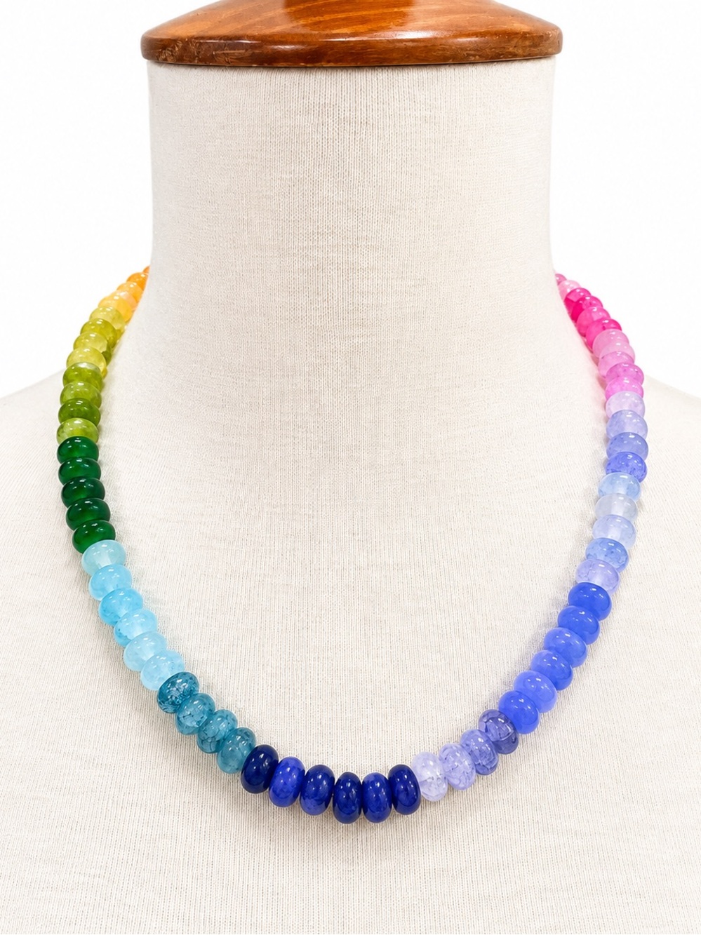 Rainbow Glass Multicolor Bead Necklace - Women Jewelry Choker Layering Piece